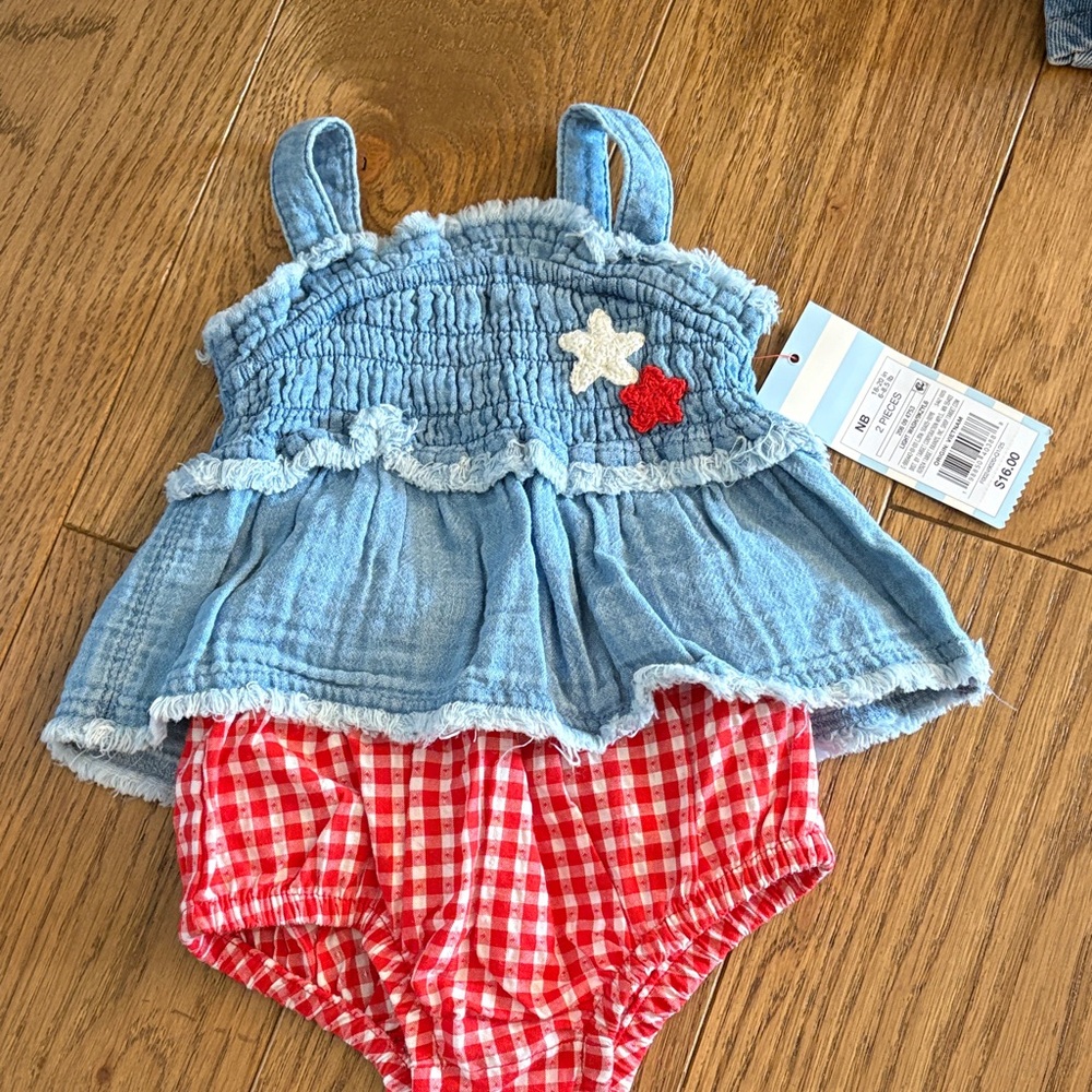 Cat & Jack Blue Top with Red Checkered Diaper Cover